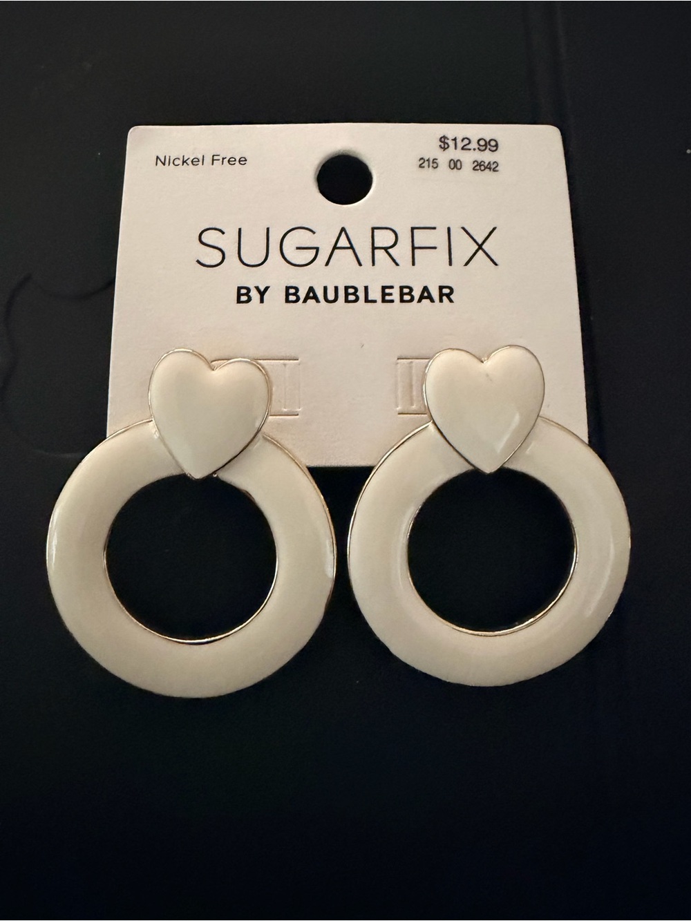 Sugar White Heart Hoop Drop Earrings